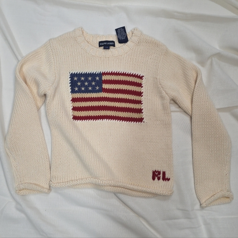 Vintage Ralph Lauren American Flag Cotton Sweater Made in Japan Unisex 4/5 - Picture 4 of 13